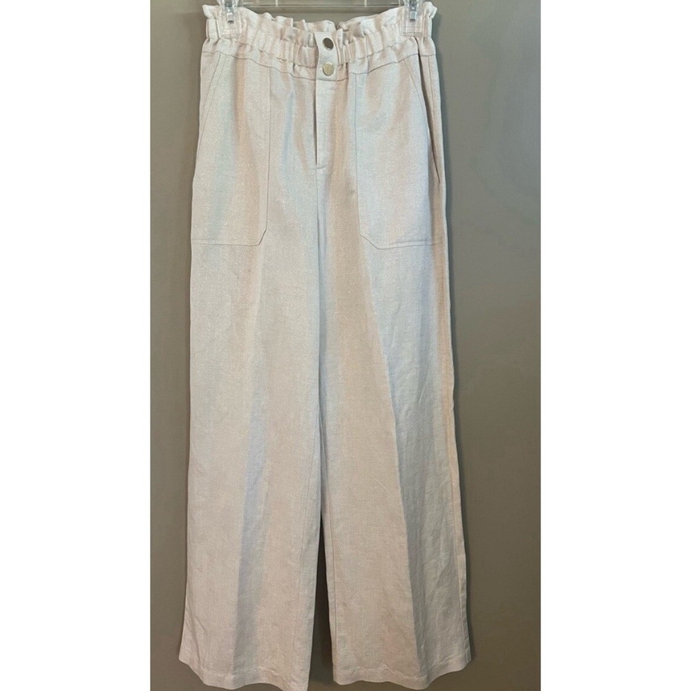 INC International Concepts Linen Blend Paperbag Wide Leg Pants Women's SM Ivory